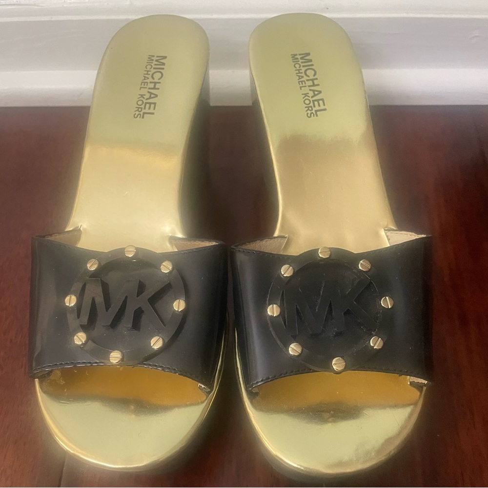 Michael Kors Black and Gold Women's Sandals